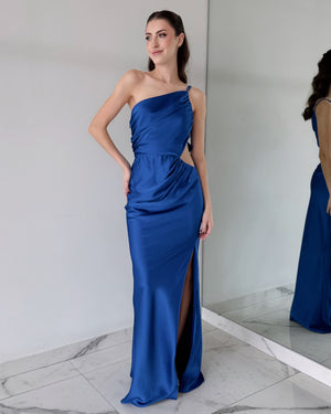 Blue One Shoulder Gown Dress