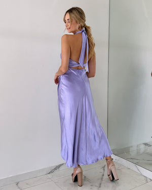 Lilac Silk Open Back Midi Dress