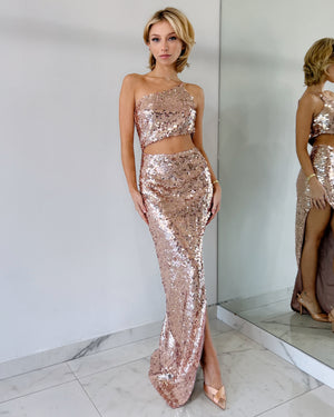Rose Gold Sequin Gown Dress