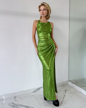 Green Open Back Maxi Dress