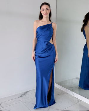 Blue One Shoulder Gown Dress