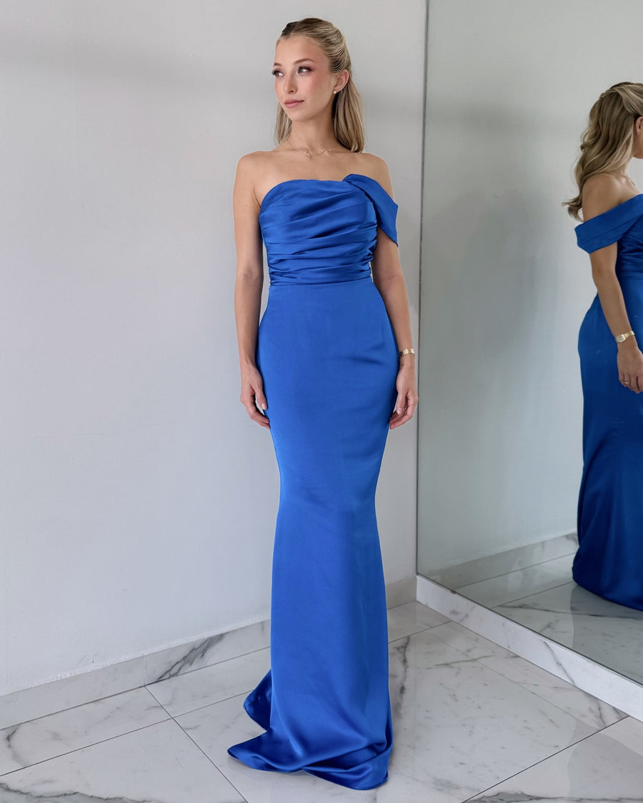 Blue One Shoulder Gown Dress