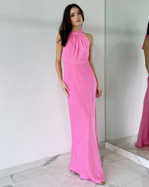 Pink Halter Silk Gown Dress