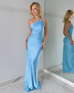 Baby Blue One Shoulder Gown Dress