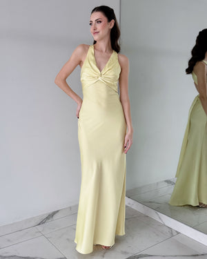 Butter Yellow Silk Open Back Maxi Dress