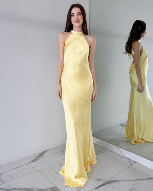 Butter Yellow Open Back Gown Dress