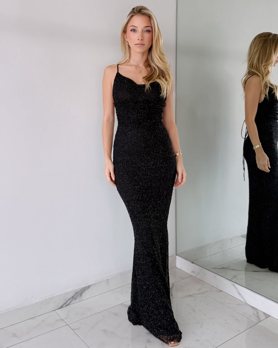 Black Open Back Gown Dress