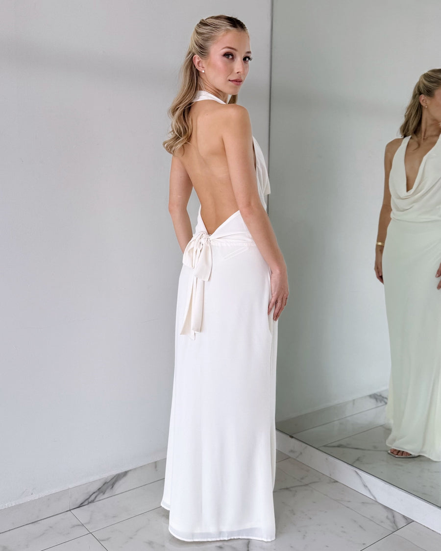 White Open Back Maxi Dress