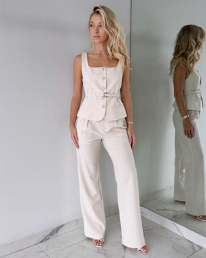 Nude Belt Top + Pant Two Piece Set
