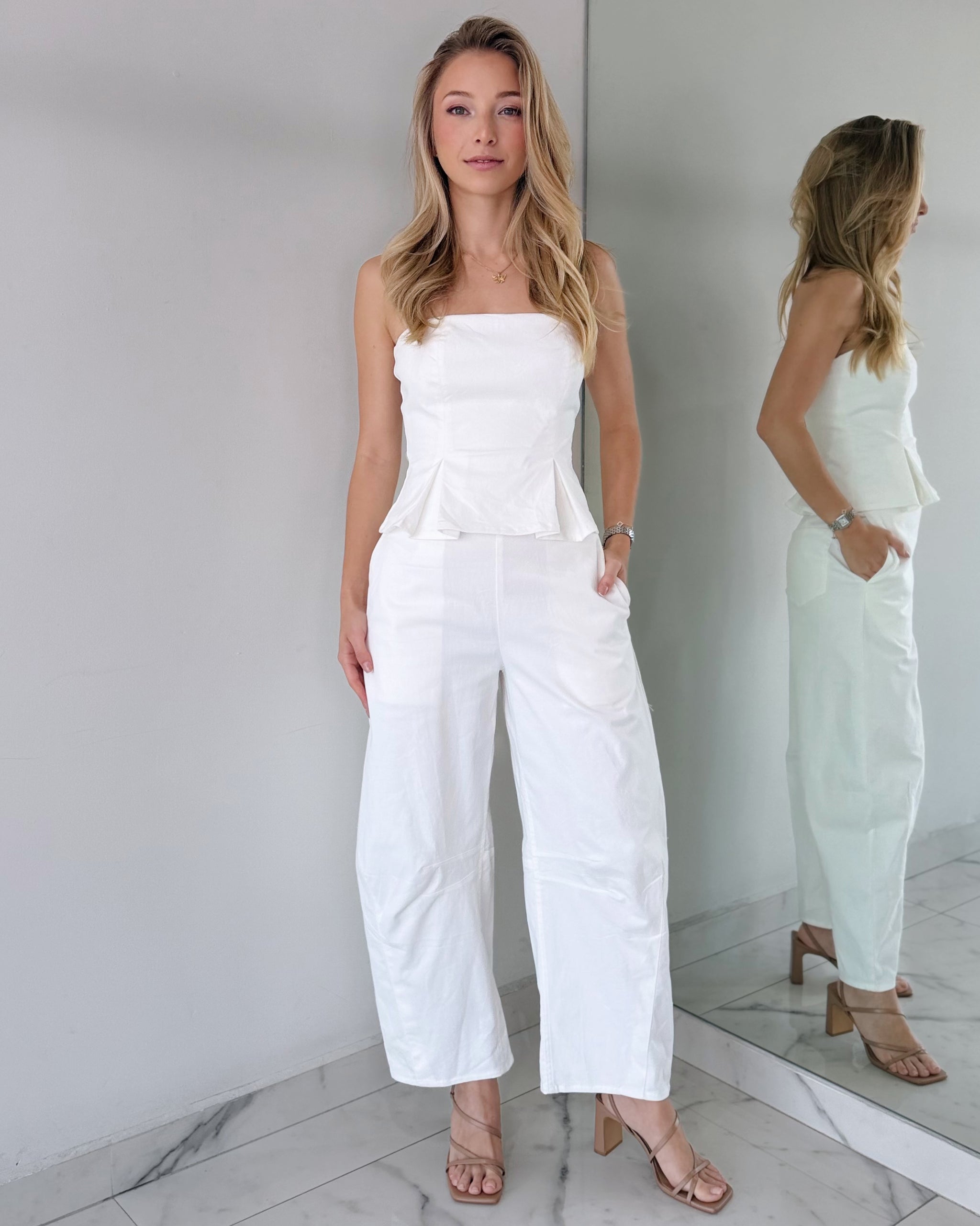White Strapless Jumpsuit