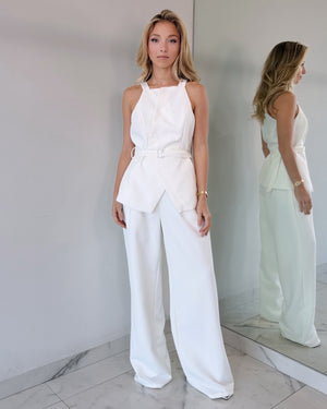 White Top + Pant Two Piece Set