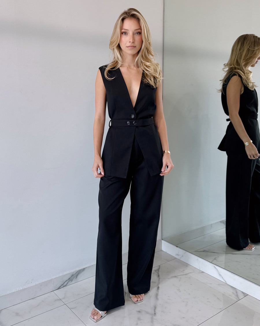 Black Top + Pant Two Piece Set