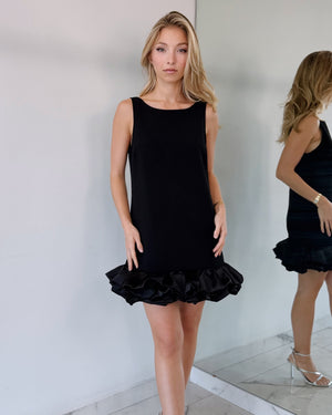 Black Ruffle Open Back Mini Dress