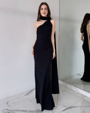 Black One Shoulder Bodycon Gown Dress