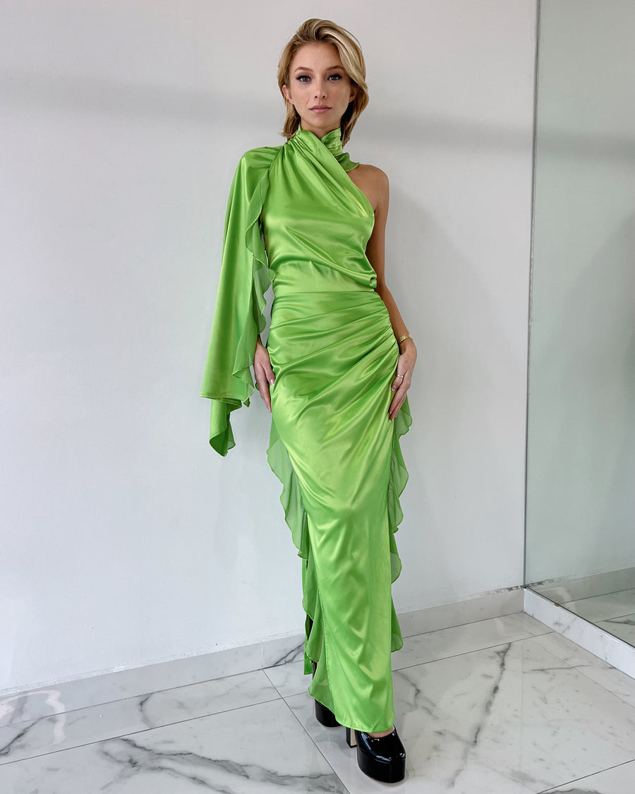 Lime One Shoulder Maxi Dress