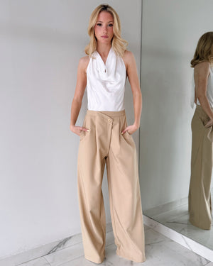 LJP11407 White Nude Open Back Jumpsuit