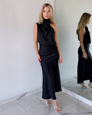 Black Halter Midi Dress