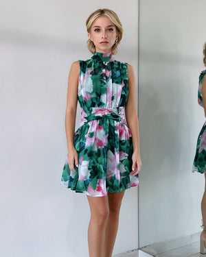 Green Floral Short Dress