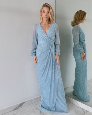 Baby Blue Long Sleeve Gown Dress