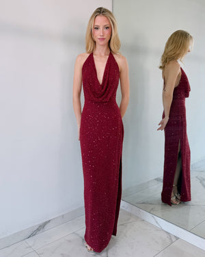 Wine Pearl Gown Dress