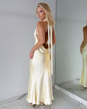 Butter Yellow Open Back Gown Dress