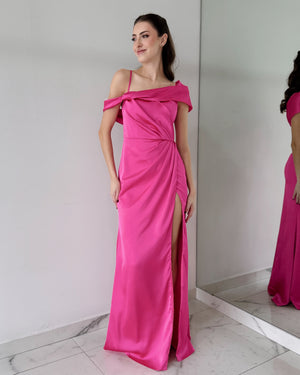 Magenta Off Shoulder Gown Dress