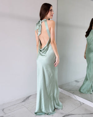 Sage Mint Open Back Gown Dress