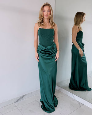 Emerald Green Strapless Gown Dress