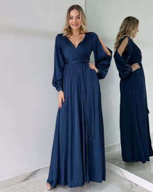 Navy Long Sleeve Gown Dress