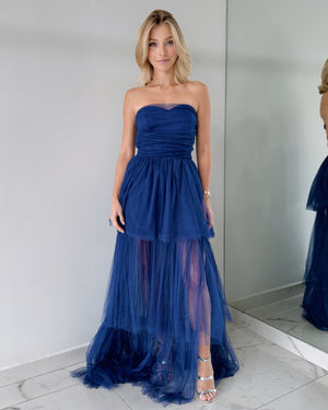 Blue Tulle Gown Dress