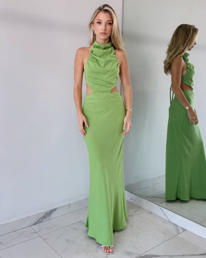 Green Halter Open Detail Maxi Dress