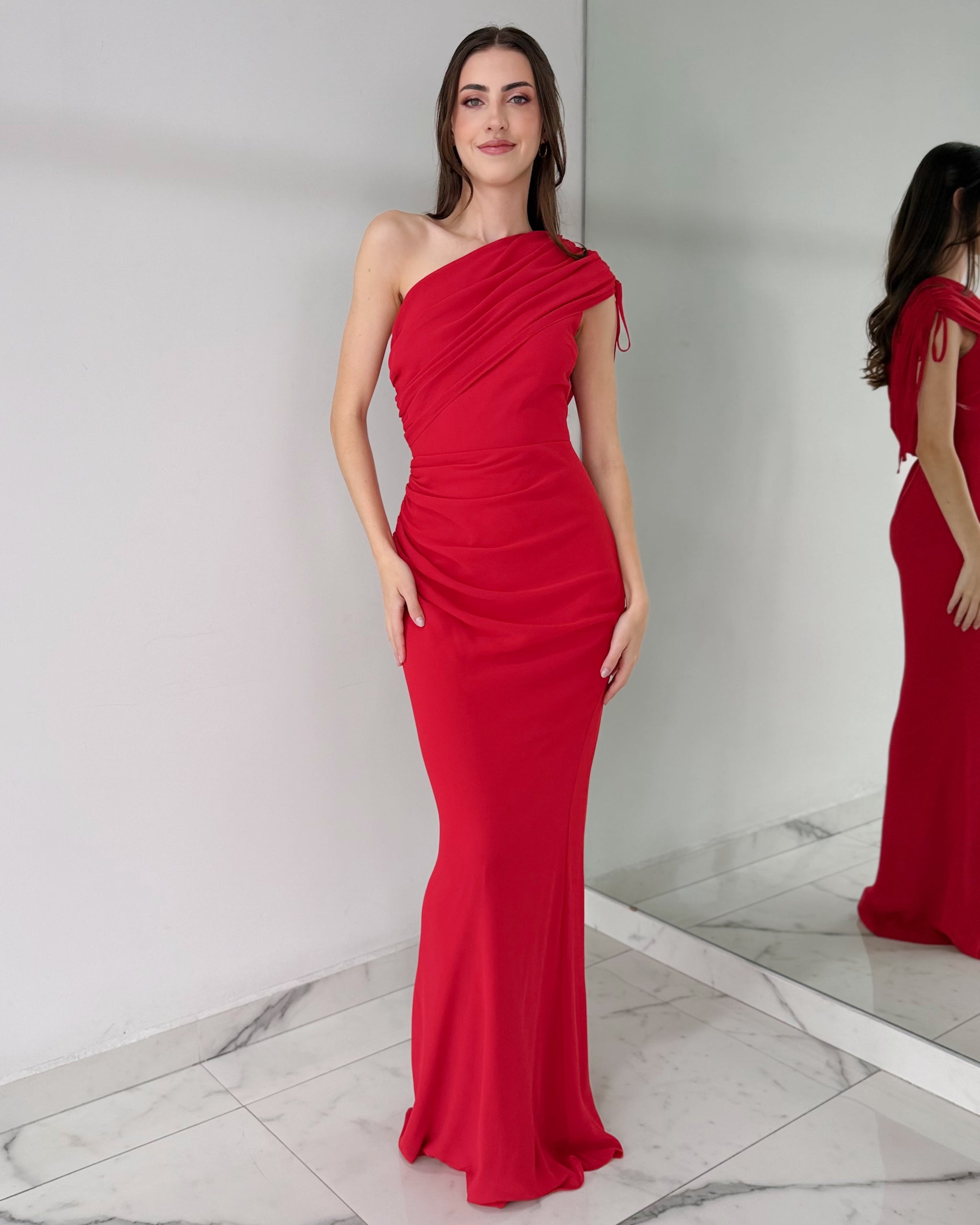 Red One Shoulder Bodycon Gown Dress