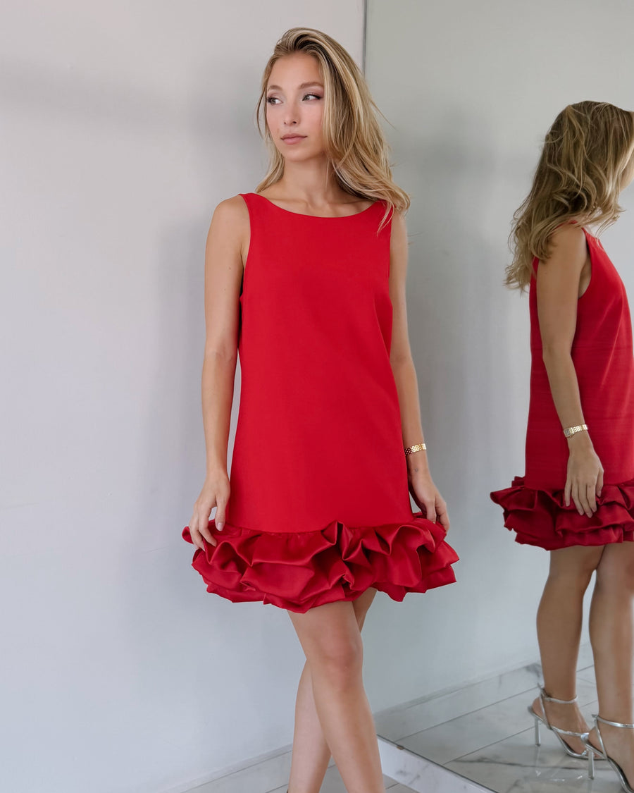 Red Ruffle Open Back Mini Dress