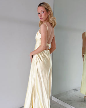 64147B03 Baby Yellow Open Back Maxi Dress