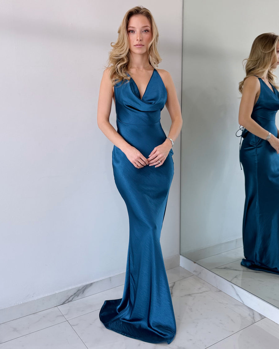 Blue Silk Gown Dress