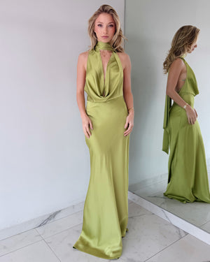 Lime Open Back Gown Dress
