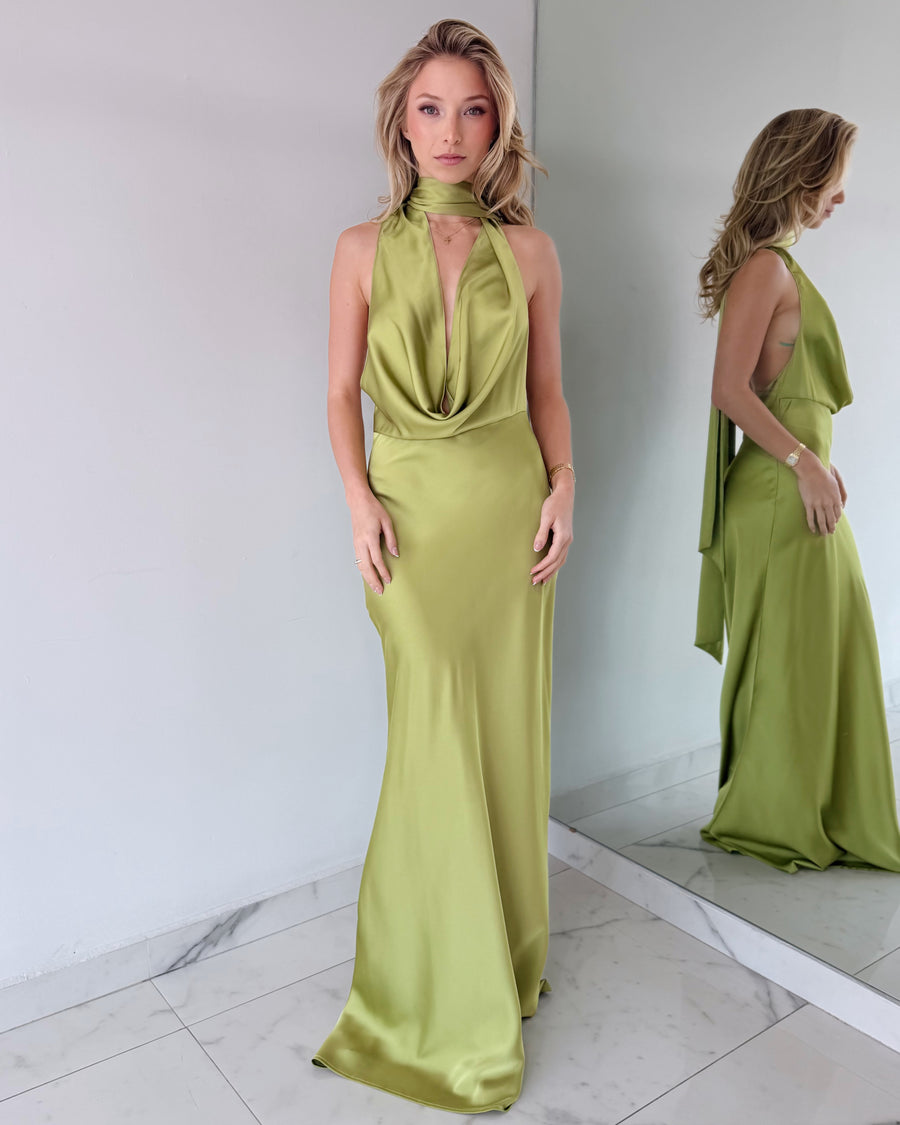 Lime Open Back Gown Dress