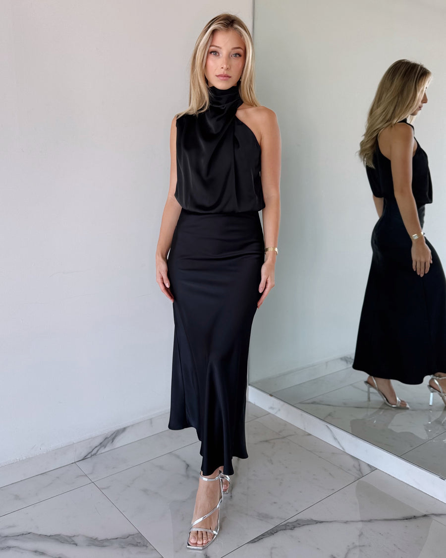 Black Halter Midi Dress