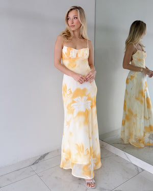 Yellow Floral Open Back Maxi Dress