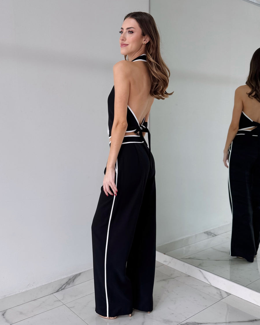 Black and White Top + Pant Two Piece Set