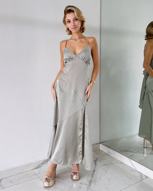 Sage Silk Midi Dress