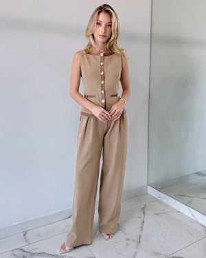 Nude Coffee Top + Pant Two Piece Set