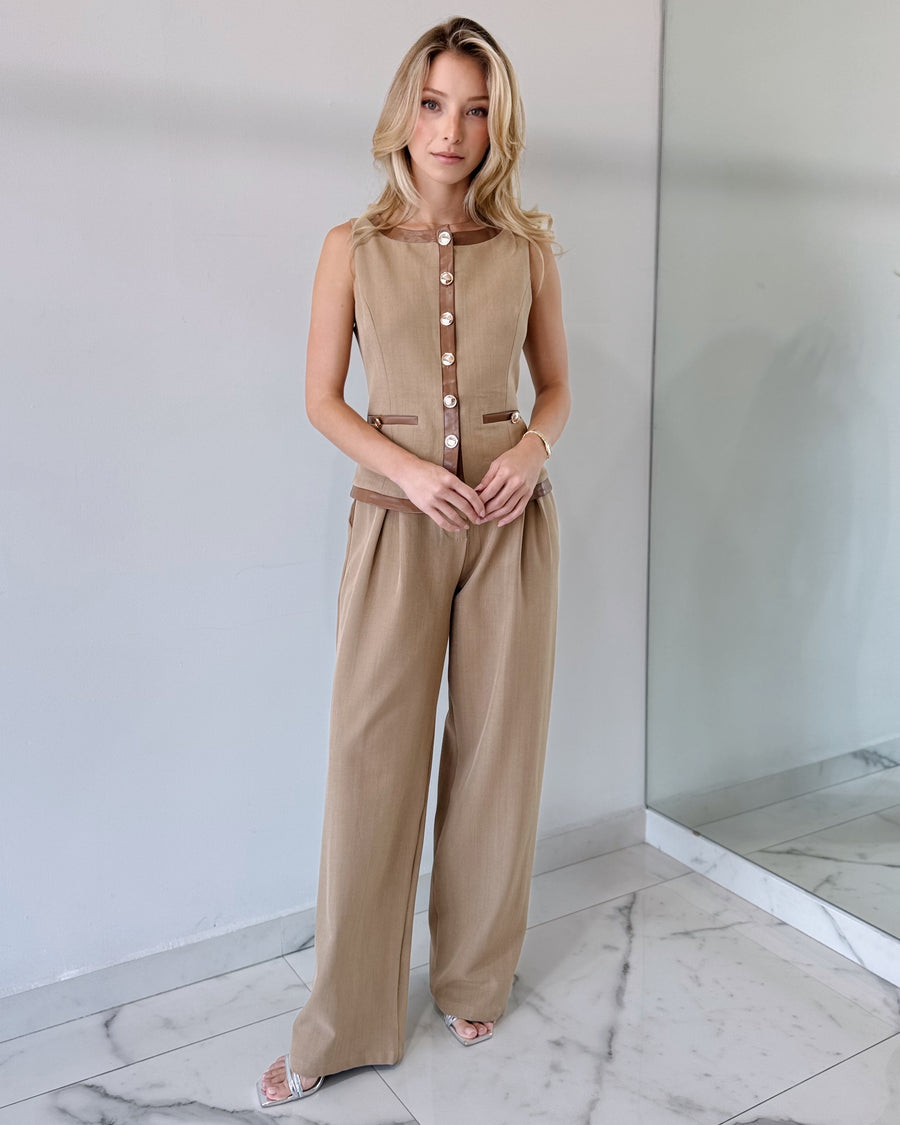Nude Coffee Top + Pant Two Piece Set