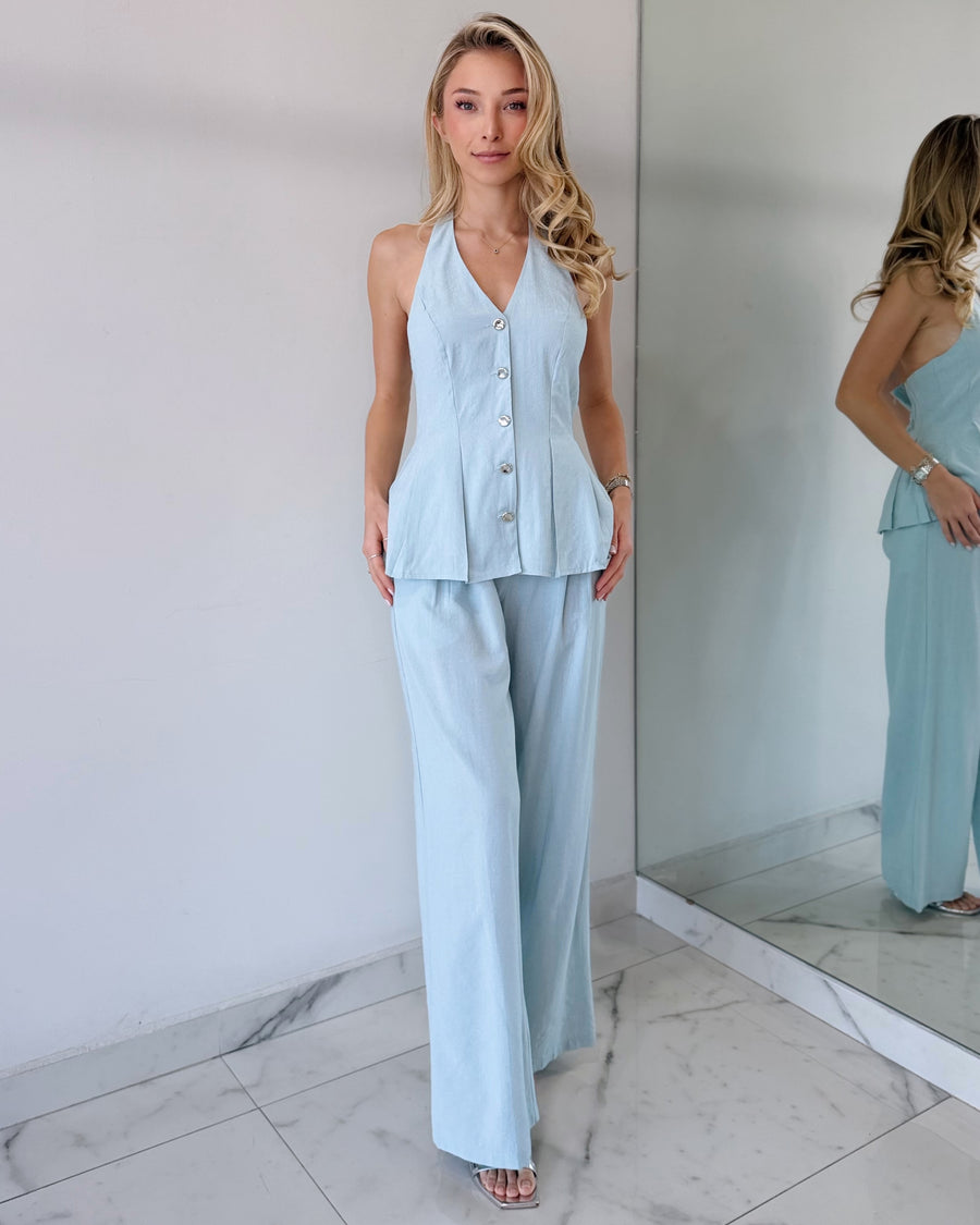 Baby Blue Top + Pant Two Piece Set