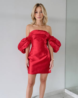 Red Pads Detail Mini Dress
