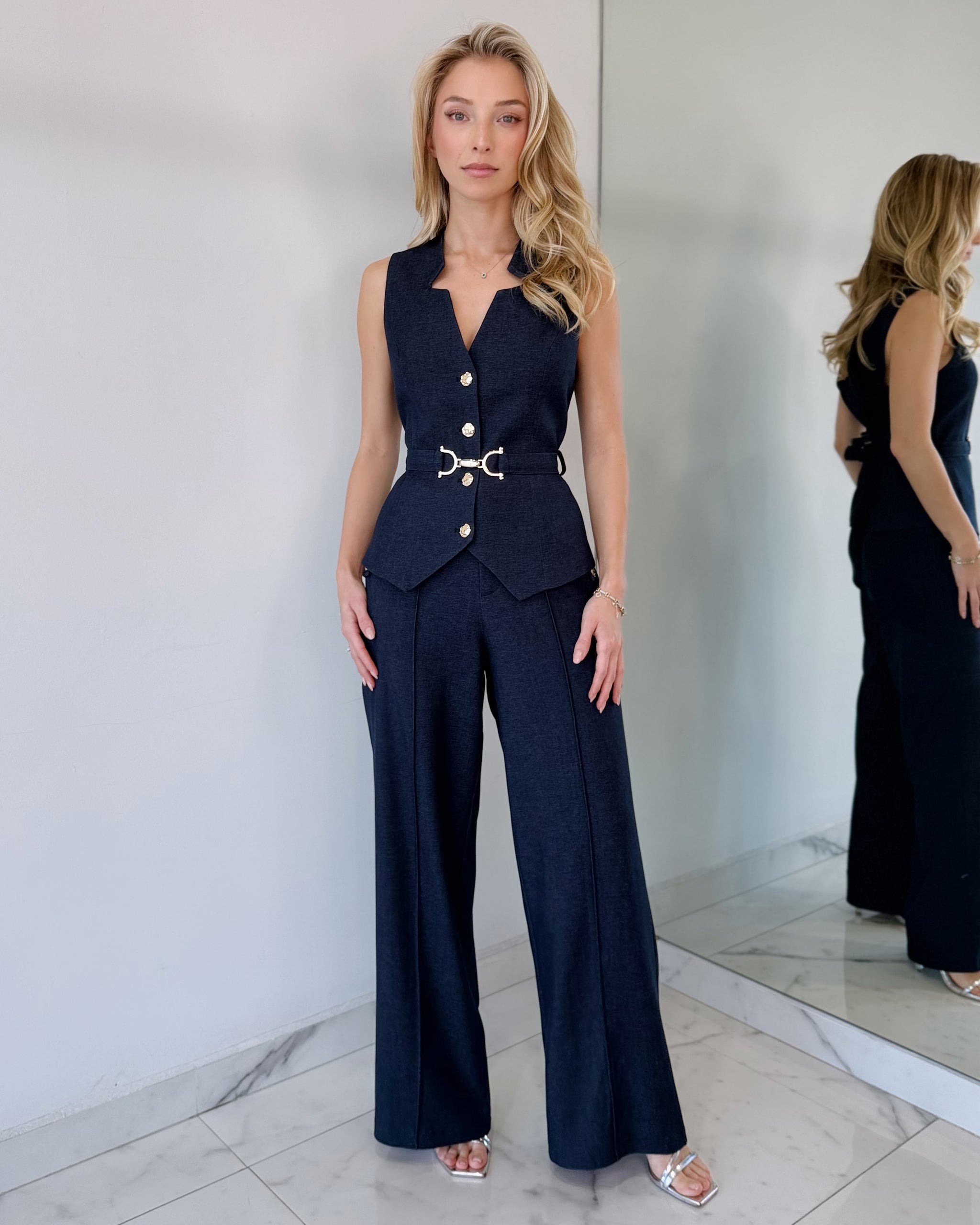 Blue Navy Top + Pant Two Piece Set