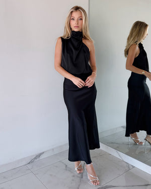 Black Halter Midi Dress