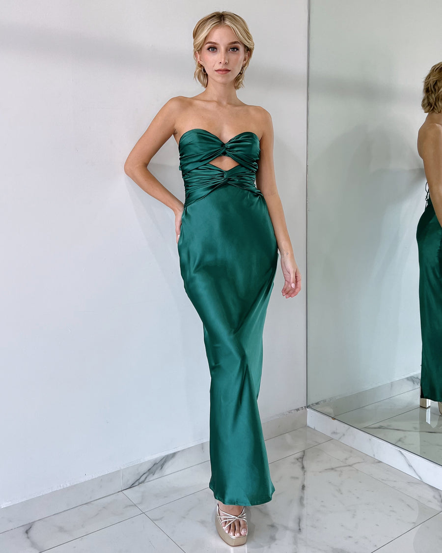 Forest Green Strapless Bun Dress