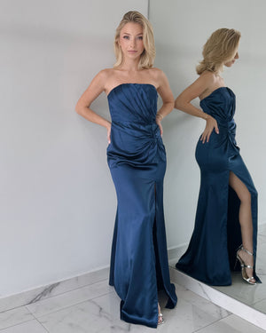 Blue Navy Strapless Gown Dress