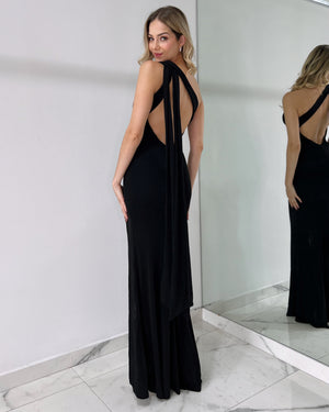 Black Open Back Gown Dress